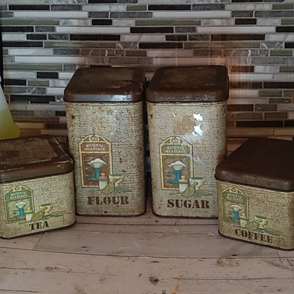 Vintage 1970s Cheinco metal farmhouse primitive canister set